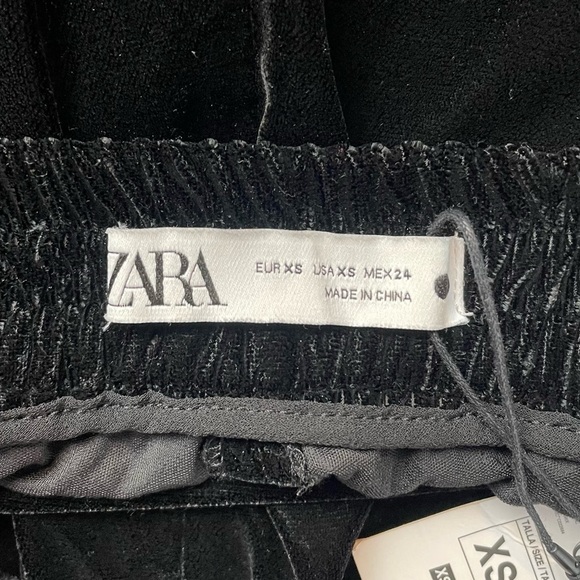 NWT Zara Velvet Straight Leg Trouser Pants In Black Size‎ Extra Small - Picture 7 of 9